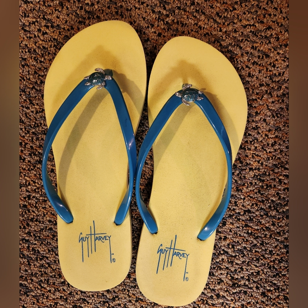 Guy Harvey Yellow and Blue Women's Flip Flops